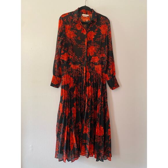 Reserved Dresses & Skirts - Reserved Women size 6 Black Red Floral Button Down Long Sleeve Pleat Maxi Dress